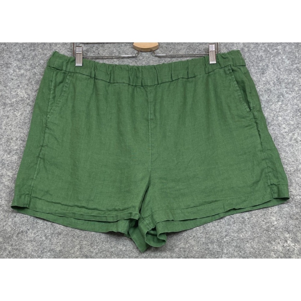 J Crew Tropez Linen Shorts Womens XL Green Pull On Elastic Coastal Beach Summer